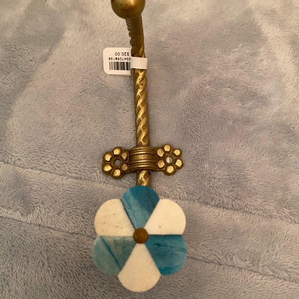 Anthropologie bone turquoise blue white gold hook